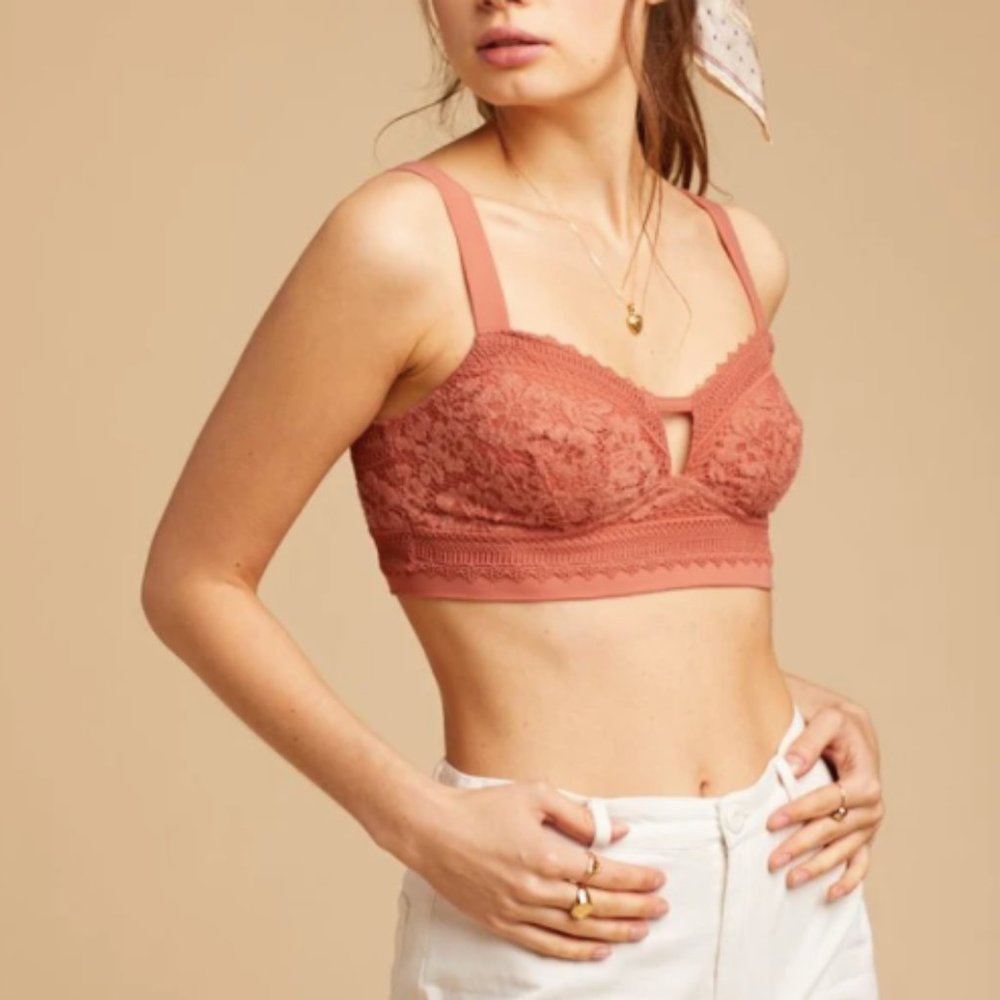 Free People Coral Annabelle Floral Lace Bralette Size XS